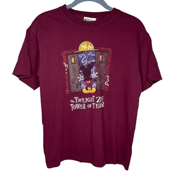 Vintage Disney Twilight Zone Tower Of Terror Mickey Mouse tshirt medium burgundy - Picture 2 of 7